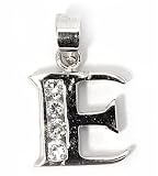 Silver Block Initial Pendant with Cubic Zirconia, Size: 12mm