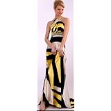 #175YELLOWBEADTRIMSATINGOWNEVENINGDRESS