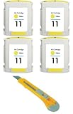 Four Yellow Ink Cartridges HP 11 XL HP11 HP11Y + Cutter for HP Printers DesignJet 500, DesignJet 510, DesignJet 800