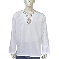 Mens Embroidered Kurta Casual Cotton Shirt India Chest 44 inches