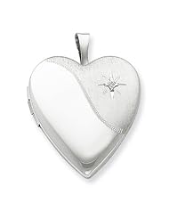Sterling Silver 20mm Diamond Star Satin/Polished Heart Locket. Metal Wt- 3.4g