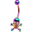 Rainbow Electro Titanium Skull and Crossbones Belly Ring