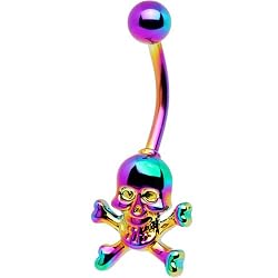 Rainbow Electro Titanium Skull and Crossbones Belly Ring