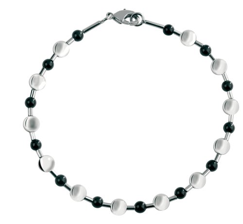 Bracelet Cobra Mixte - JB041AC - Acier et Agate Noire - longueur 21 5cm