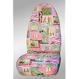 Hawaiian Print Seat Covers - 2 Front Universal Buckets - Tapa Cloth Pink - Made In The USA