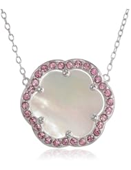 Sterling Silver Swarovski Rose Crystal and White Shell Floral Necklace, 18"