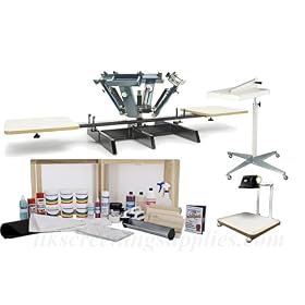 Screen Printing Kit (Spho), Complete Silk Screening Package; Includes a 4 Color Printing Press w/ Two Stations. A Flash Dryer, Plastisol Ink, Squeegee, Silk Screens, Silkscreening Instructional DVD & Screen Printing Instructions, Start Printing Shirts with This Shirt Printing Pacakge. Start a Home Business or Print Artwork for Fun!