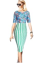 Striped Print Floral Print Colorblocking Cotton/Polyester Mermaid Short Sleeves Evening Dress/Prom Dress/Party Dress/Wedding Dress/Midi Dress 