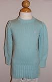 Ralph Lauren Girls Long Puffed Sleeve Crewneck Sweater with Polo Pony Logo