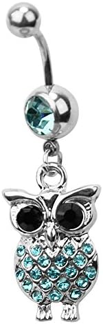 ReFaxi®Stylish Surgical Steel Blue Rhinestones Owl Design Navel Ring Piercing Jewelry