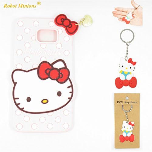 Galaxy S7 Edge Case,Samsung Galaxy S7 Edge Flexible Soft Silicone Gel Rubber Case,Robot Minions Lovely Pink Hello Kitty Skin Case Cover for Samsung Galaxy S7 Edge +Cartoon Key Chain