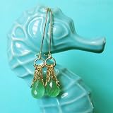 Green Tea Earrings - mossy green chalcedony with gold - handmade dangle earrings