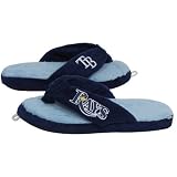MLB Tampa Bay Rays Navy Blue-Light Blue Plush Unisex Thong Slippers (X-Large)
