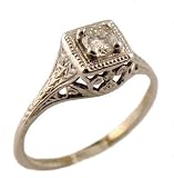 14k White Gold Antique Style Filigree .18ct Moissanite Ring
