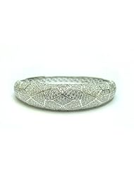 EWB120095 Rhodium Plated Sterling Silver Bangle Bracelet with Multi Row CZ in Pave Setting
