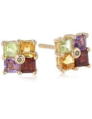 18k Yellow Gold Plated Sterling Silver Multi-Stone Diamond Accent Stud Earrings