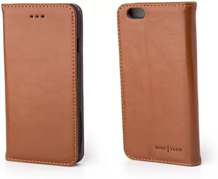 ZOHM TECH - Genuine Leather Folio Flip Wallet Cell Phone Case - Designed for iPhone 6 - Polished Leather - Cognac