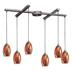 Elk Lighting 517-6M 6 Light Pendant In Satin Nickel And Multi Glass