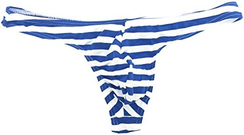 Men's Striped Jockstrap Thong Tanga G-string Underwear Briefs Blue/White,Large