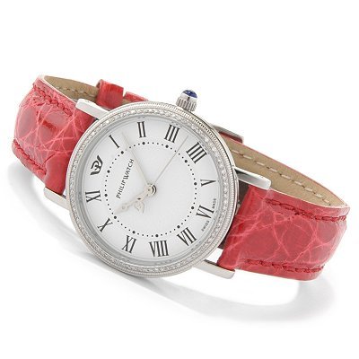 Philip Women's Boudoir Diamond Swiss Quartz Genuine Crocodile Strap Watch