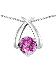 Original Star K (tm) XO Hug and Kiss Pendant with Round 7mm Created Pink Sapphire in 925 Sterling Silver