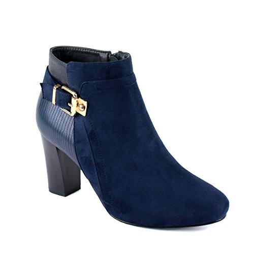 Reneeze PONY-01 Womens Fashionable Stacked Heels Ankle Booties - NAVY