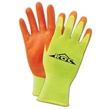 Magid ROC HV144 Nylon Glove, Orange Polyurethane Palm Coating, Knit Wrist Cuff