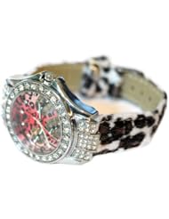Sexy CZ Black & White Animal Print Fur and Leather Watch