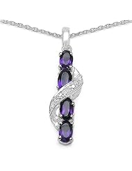 1.08 Carat Genuine Amethyst and 0.02 ct. t.w. Genuine Diamond Accents Sterling Silver Pendant Necklace. 18"