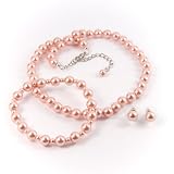 Light Pink 8mm Glass Pearl Necklace, Bracelet and Earrings Set by Margot Townsend