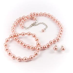 Light Pink 8mm Glass Pearl Necklace, Bracelet and Earring Set by Margot Townsend