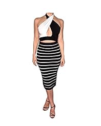 Plus Size Striped Print Nylon/Rayon/Spandex Cutout Cocktail Halter Bandage Dress/Bodycon Dress/Club Dress/Prom Dress/Party Dress/Wedding Dress 