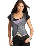 DKNY - DKNY Jeans Patchwork Denim Vest & Pansy Graphic-Print Tee