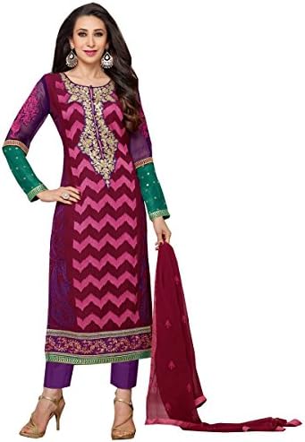 Lavri Women's Karishma Kapoor Faux Georgette Semi Stitched Designer Salwar Kameez Free Size Brown