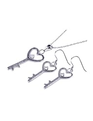 Nickel Free Sterling Silver Pendant & Earring Sets Key CZ Set