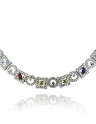 Sterling Silver Multigemstone Cut-Out Geometric-Shaped Fancy Necklace