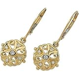 14K Yellow Gold Diamond Leverback Earring