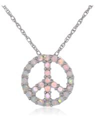 Sterling Silver Created-Opal Peace-Sign Pendant Necklace , 18"
