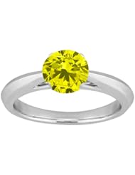 1.10 Ct Round Canary SI1/SI2 Diamond 14K White Gold Solitaire Ring