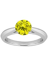 1.10 Ct Round Canary SI1/SI2 Diamond 18K White Gold Solitaire Ring