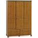 Wardrobe with 3-Doors/ 4-Drawers and Bun Turned Feet, Pine