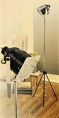 Spot Light Floor Lamp, 61 Inch Tall with Black Metal Shade, Black Steel Tripod and Chrome-plated Steel Pole,