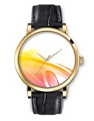 SPRAWL Aanalog Fashion Series Gold Ladies Watches of Genuine Black Leather Strap,Unique Wrist Watch for Women Girls Designed with Lines oranges white background