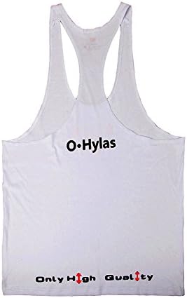 O Hylas Mens Classic Sport Gym String Tank Top Vary in Color and Size (Medium, White/Red)
