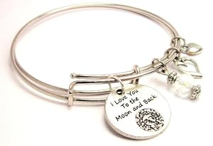 Detailed I Love You to the Moon and Back Adjustable Bangle Bracelet
