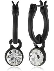 Nine West "Pop Notch Black" Black Crystal Mini Drop Off Hoop Earrings