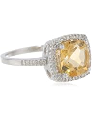 Sterling Silver Cushion Citrine Diamond Ring (0.14 cttw, I-J Color, I2-I3 Clarity), Size 7