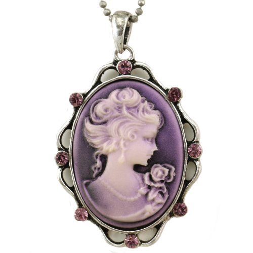Violet Purple Cameo Pendant Necklace Charm Ladies Women Fashion Jewelry