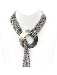 HinsonGayle "Cleopatra" 6-Strand Silver Gray Ultra-Iridescent Cultured Pearl & Honed Shell Lariat Necklace (Glamour Collection, 35")