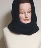Knitted on Hand Knitting Machine Two Ply Black Chenille Heavy Scarf Balaclava for Winter